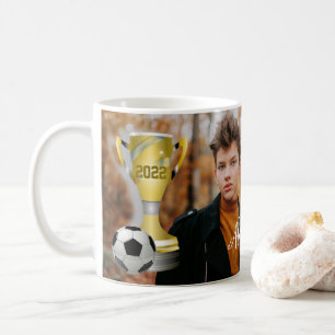 Modern Grey Soccer Sports Photo & Name for him Coffee Mug