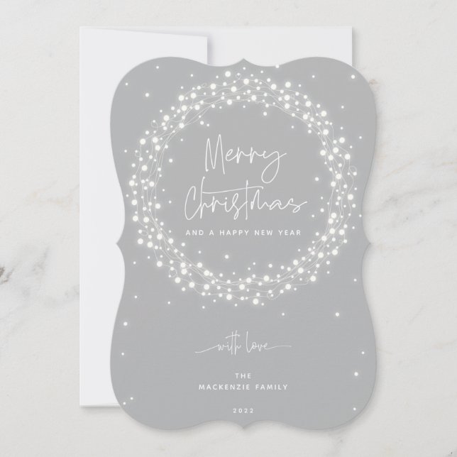 Modern Grey Sparkling Lights Christmas Holiday Card (Front)