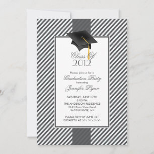 Modern Grey Stripe Graduation Party Invitation