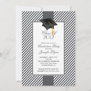 Modern Grey Stripe Graduation Party Invitation