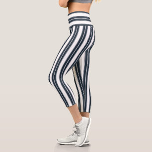 Modern Grey Striped Capri Leggings