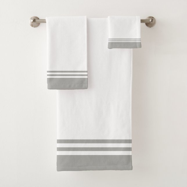 Modern grey striped design bath towel set (Insitu)
