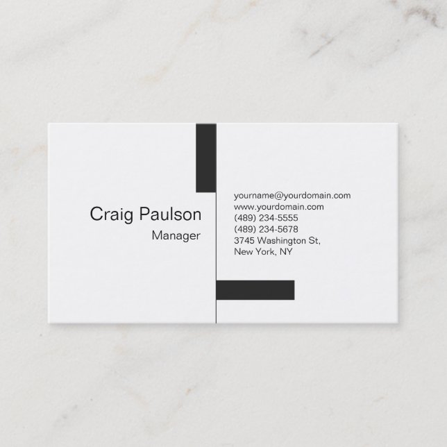 Modern Grey Striped White Business Card (Front)