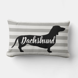 Modern Grey Stripes Dachshund Dog Lumbar Cushion