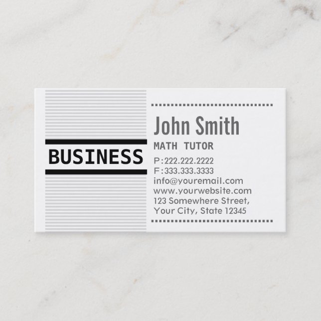 Modern Grey Stripes Math Tutor Business Card (Front)