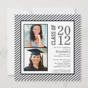 Modern Grey Stripes Photo Graduation Invitation