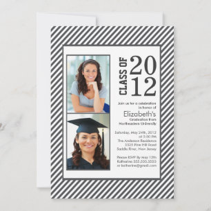 Modern Grey Stripes Photo Graduation invitation
