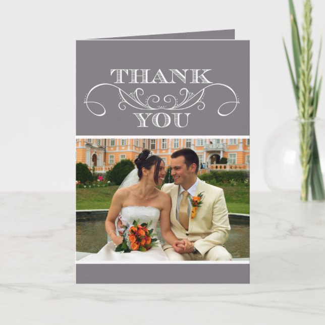 Modern Grey Swirl Wedding Thank You Cards (Front)
