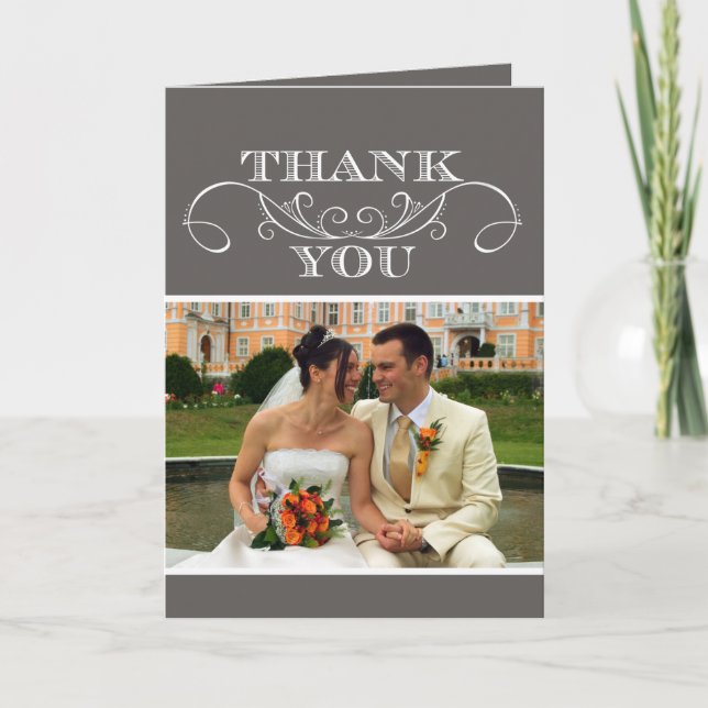 Modern Grey Swirl Wedding Thank You Cards (Front)