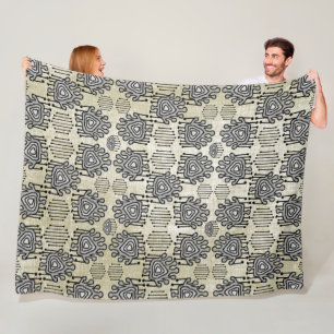 Modern Grey Tan Retro Tribal Dots iKat Pattern Fleece Blanket