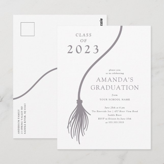 Modern Grey Tassel Graduation Party Postcard (Front/Back)
