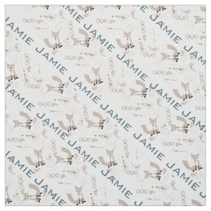 Modern Grey Teal Pink Personalised Fox Pattern Fabric