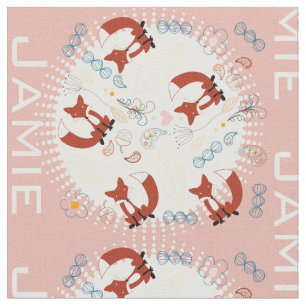Modern Grey Teal Pink Personalised Fox Pattern Fabric