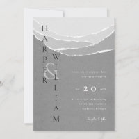 modern grey torn paper mountains wedding invitatio