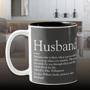 Modern Grey Typographic Fun Husband Definition Two-Tone Coffee Mug