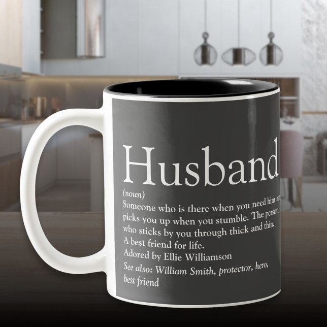 Modern Grey Typographic Fun Husband Definition Two-Tone Coffee Mug (Modern Gray Typographic Fun Husband Definition Two-Tone Coffee Mug)