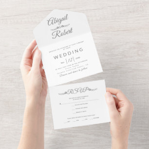 Modern grey typography on white wedding all in one invitation