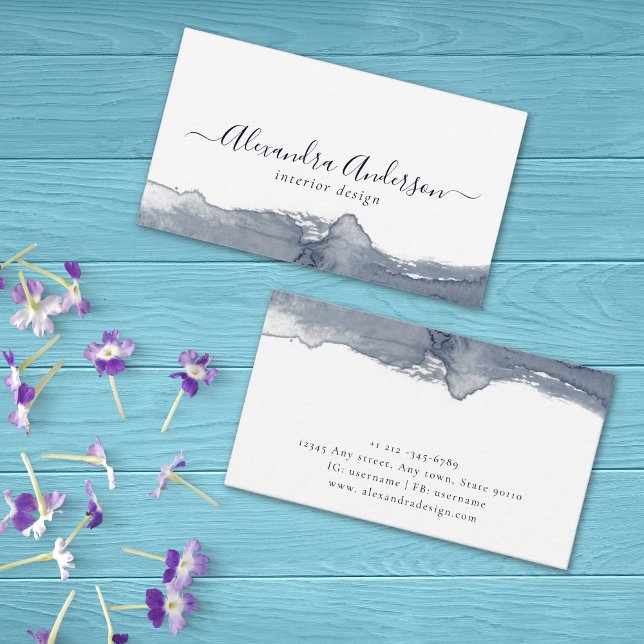 Modern Grey Watercolor Calligraphy Minimal Business Card (Modern Gray Watercolor Calligraphy Minimal Business Card)