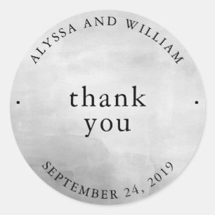 Modern Grey Watercolor Wedding Thank You Classic Round Sticker