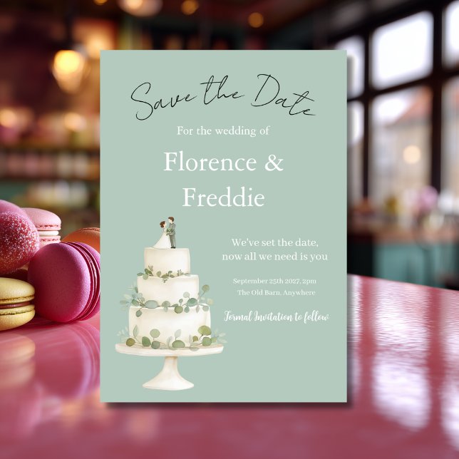 Modern Grey Wedding Cake Save The Date Card (Creator Uploaded)