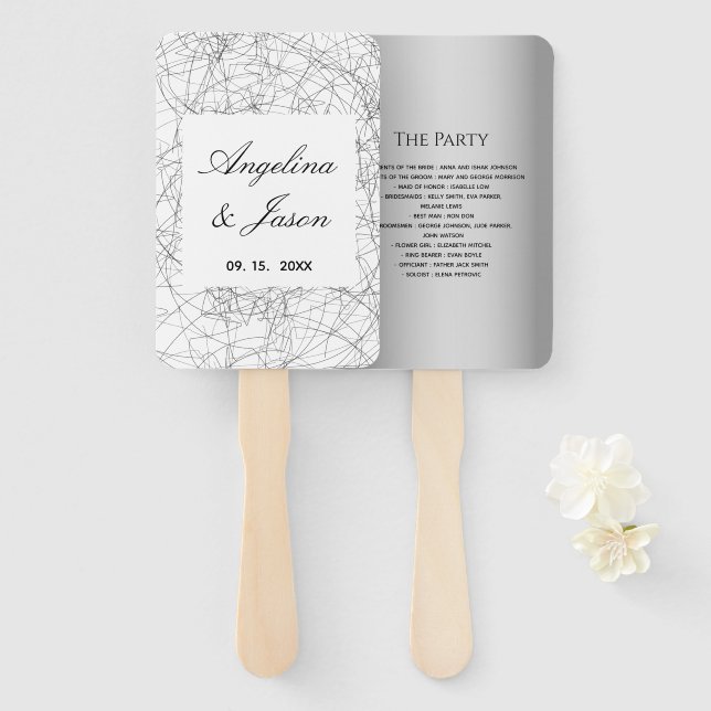 Modern Grey Wedding Program Hand Fan (Front and Back)