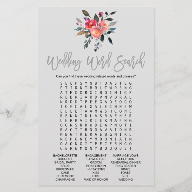 Modern Grey "Wedding Word Search" Game Flyer (Back)