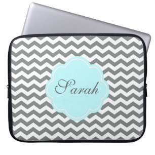 modern grey, white chevron monogram laptop sleeve