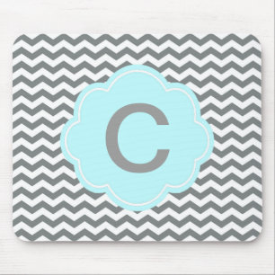 modern grey, white chevron monogram mouse mat