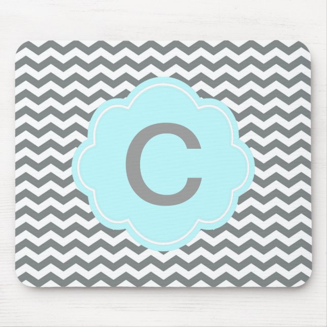 modern  grey, white chevron monogram mouse mat (Front)