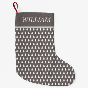 Modern Grey White Christmas Tree Pattern Name Small Christmas Stocking