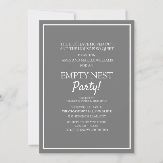 Modern Grey White Empty Nest Party Invitation (Front)