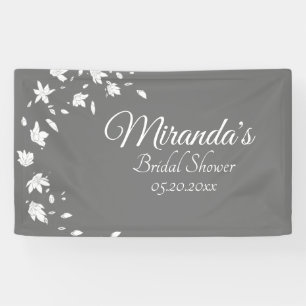 Modern Grey & White Floral Bridal Shower Banner