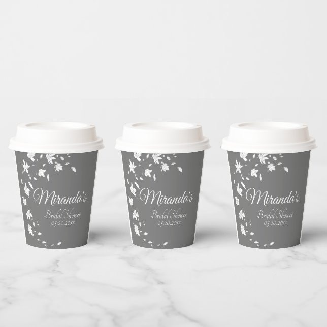 Modern Grey & White Floral Bridal Shower Paper Cups (Multi)