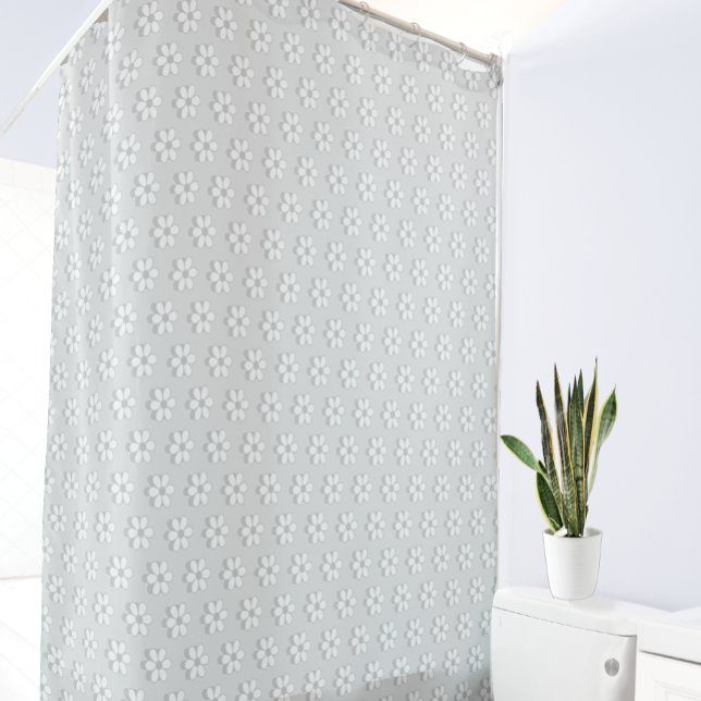 Modern Grey & White Flowers on Light Grey Shower Curtain (Creator Uploaded)