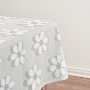 Modern Grey & White Flowers on Light Grey Tablecloth