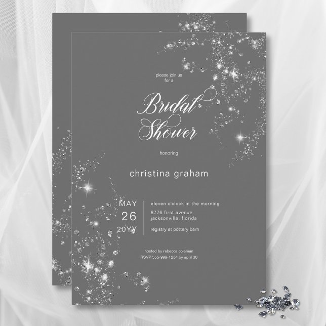 Modern Grey & White Glam Diamonds Bridal Shower Invitation (Modern Gray & White Glam Diamonds Bridal Shower Invitation)