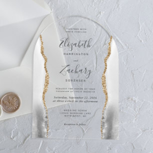 Modern Grey White Gold Agate Arch Wedding Acrylic Invitations