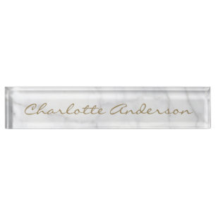 Modern Grey White Marble Personalised Name Nameplate