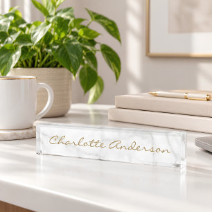 Modern Grey White Marble Personalised Name Nameplate