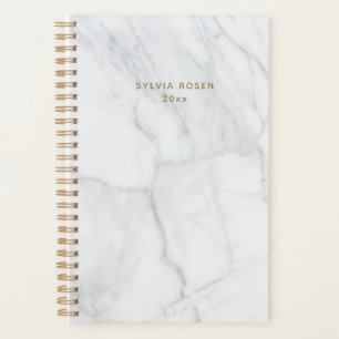 Modern Grey White Marble Personalised Planner