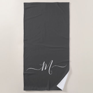Modern Grey White Monogram Initial  Beach Towel