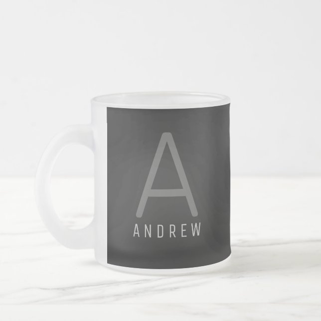 Modern Grey & White Monogrammed Coffee Mug (Left)