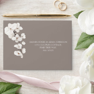 Modern Grey White Orchids Wedding Envelope