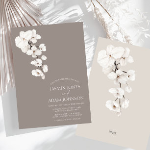 Modern Grey White Orchids Wedding Invitation