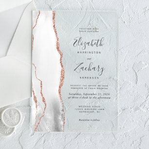 Modern Grey White Rose Gold Agate Wedding Acrylic Invitations