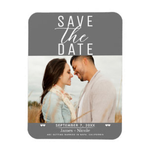 Modern Grey & White Save the Date Wedding Photo Magnet