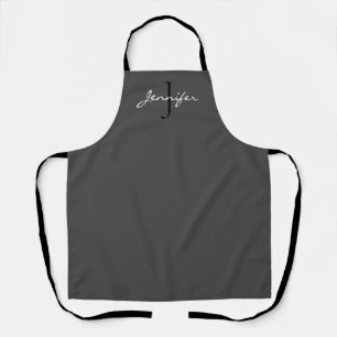 Modern Grey White Script Monogram Personalised Apron