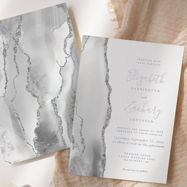 Modern Grey White Silver Agate Wedding (Creator Uploaded)