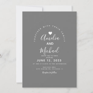 Modern Grey White Simple Heart Wedding Invitation