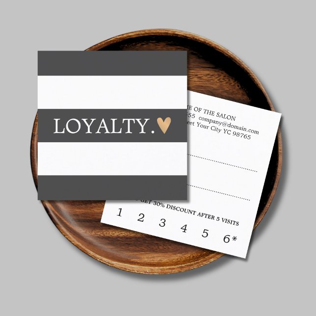 Modern Grey White Stripes Faux Gold Heart Beauty Loyalty Card (Creator Uploaded)